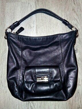 Coach Kristin Black Hobo Bag Purse Handbag Shoulder Bag Silver Metal Logo